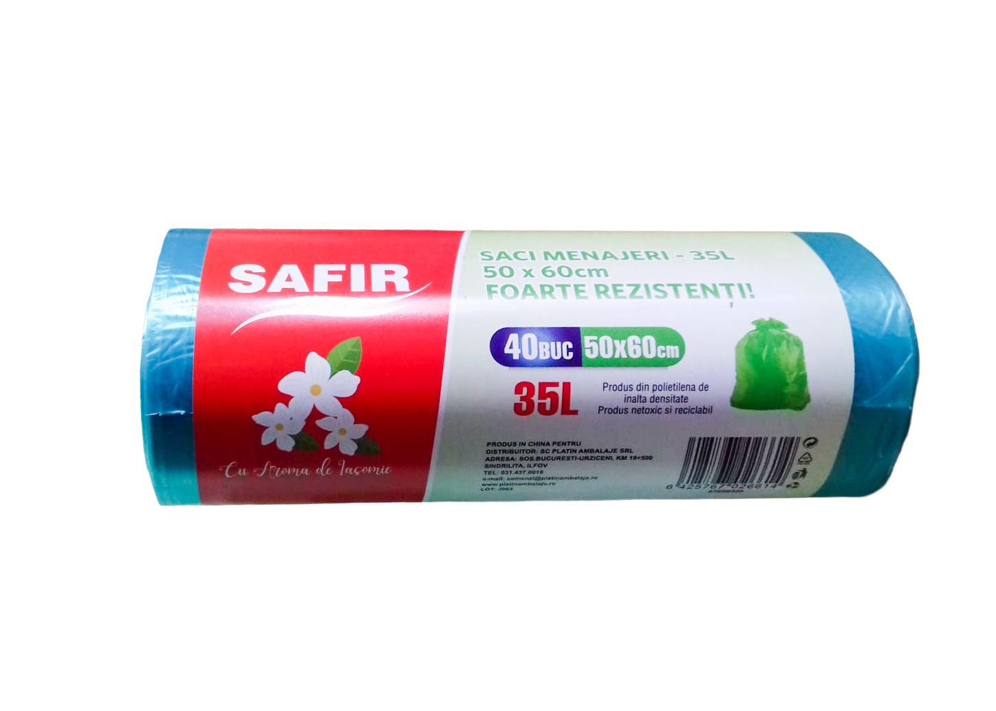 Saci menajeri 35L  40 buc/rola  verzi  parfumati  Safir